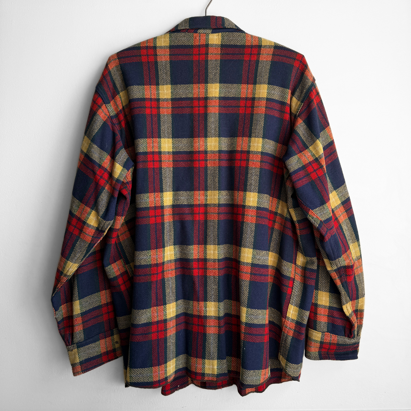 1940s Navy Blue & Red Plaid Flannel Shirt