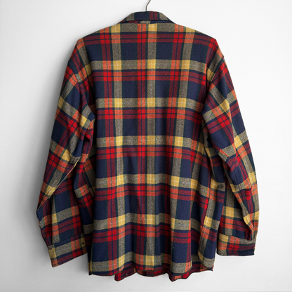 1940s Navy Blue & Red Plaid Flannel Shirt