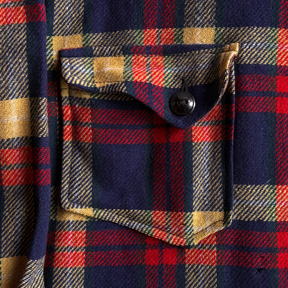 1940s Navy Blue & Red Plaid Flannel Shirt
