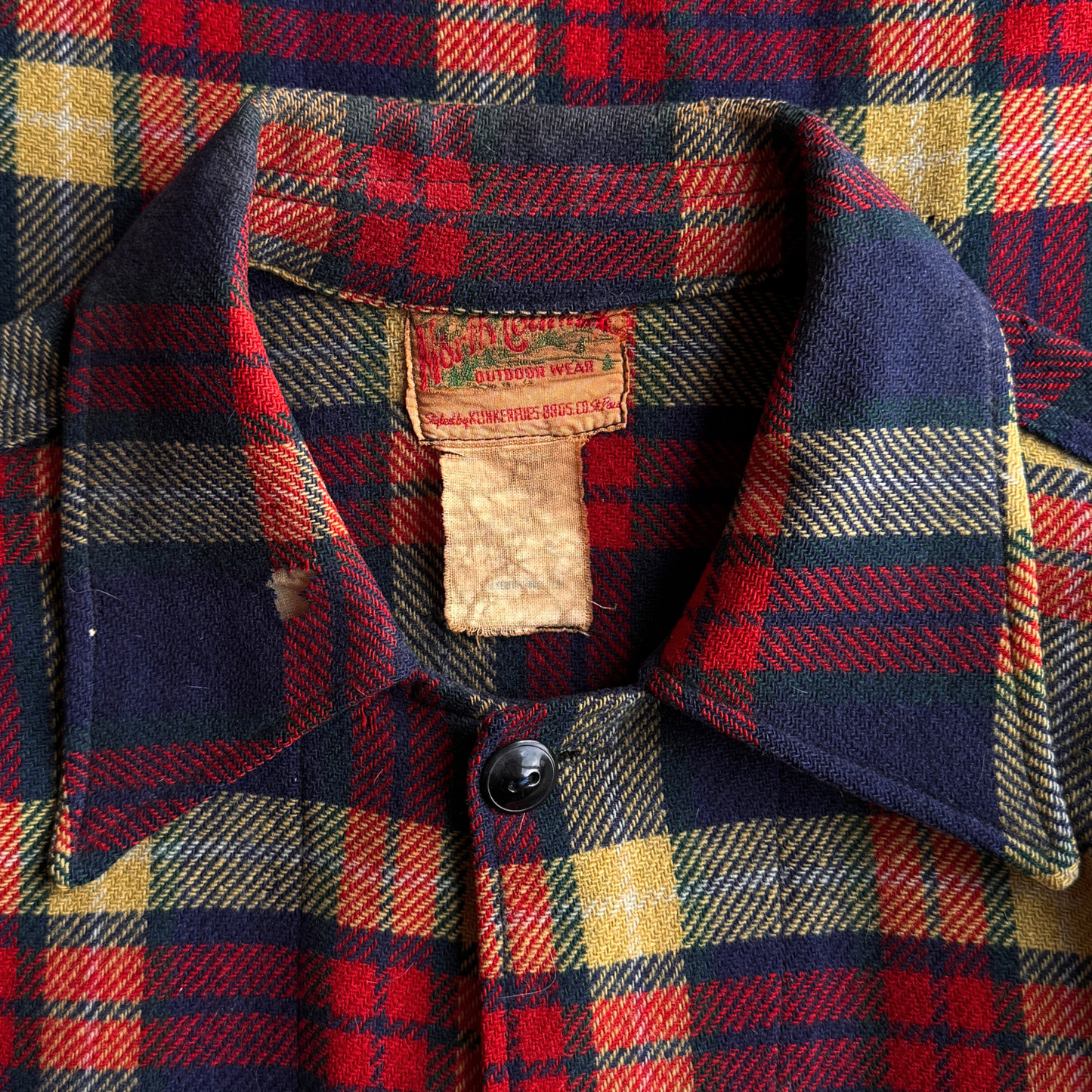 1940s Navy Blue & Red Plaid Flannel Shirt