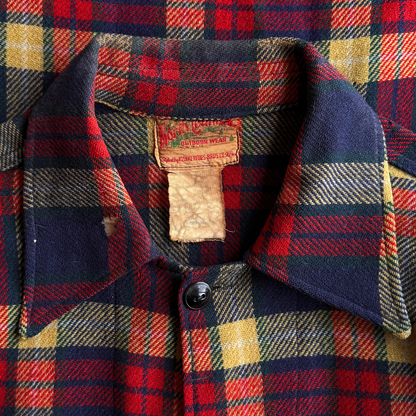 1940s Navy Blue & Red Plaid Flannel Shirt