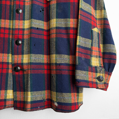 1940s Navy Blue & Red Plaid Flannel Shirt