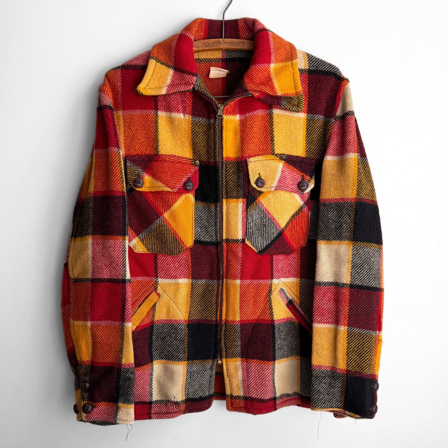 1940s Red & Yellow Plaid Flannel Jacket