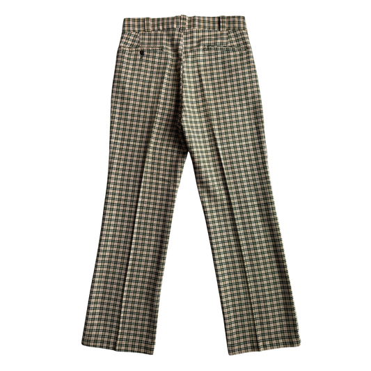 1970s Green & Cream Plaid Check Dress Pants (31)