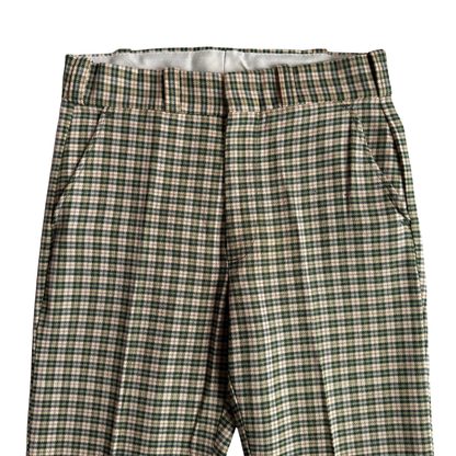 1970s Green & Cream Plaid Check Dress Pants (31)