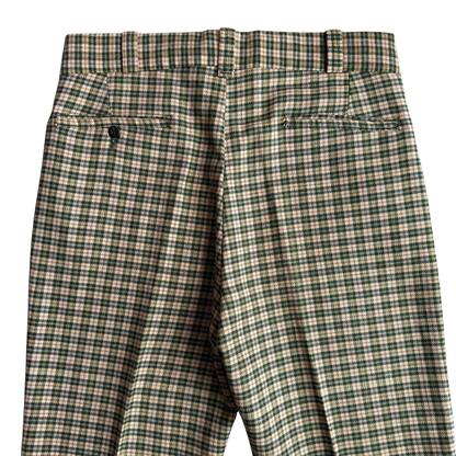 1970s Green & Cream Plaid Check Dress Pants (31)