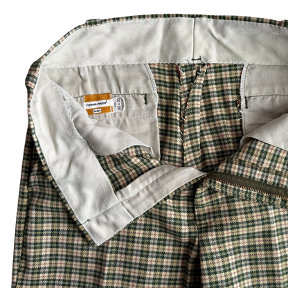 1970s Green & Cream Plaid Check Dress Pants (31)