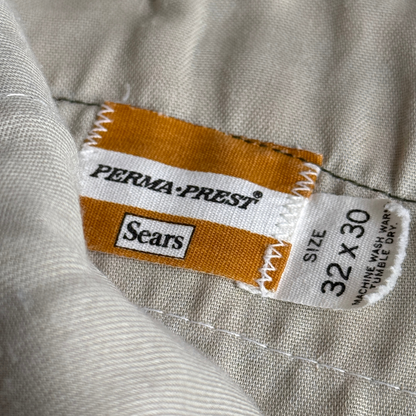 1970s Green & Cream Plaid Check Dress Pants (31)