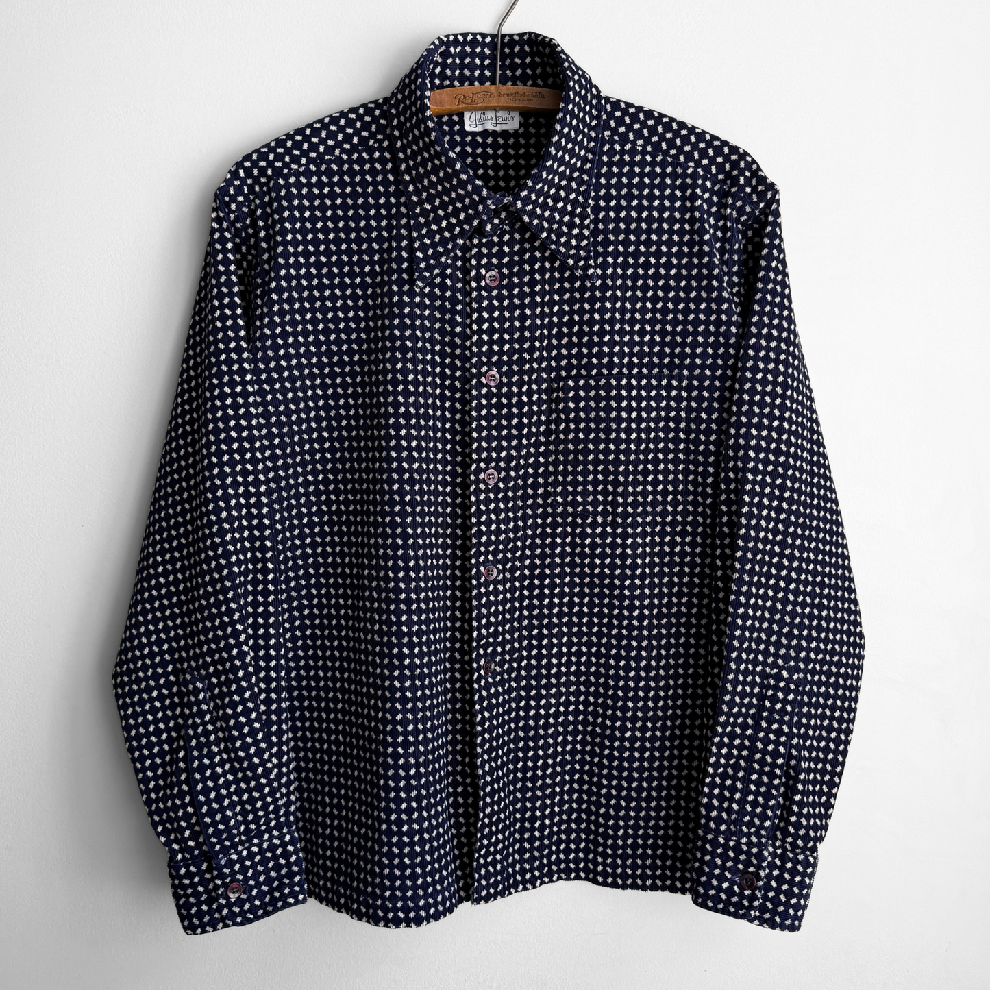 1970s Navy Geometric Print Corduroy Shirt