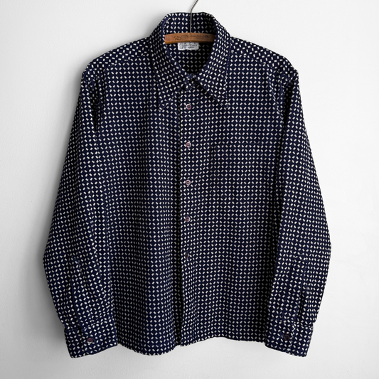 1970s Navy Geometric Print Corduroy Shirt