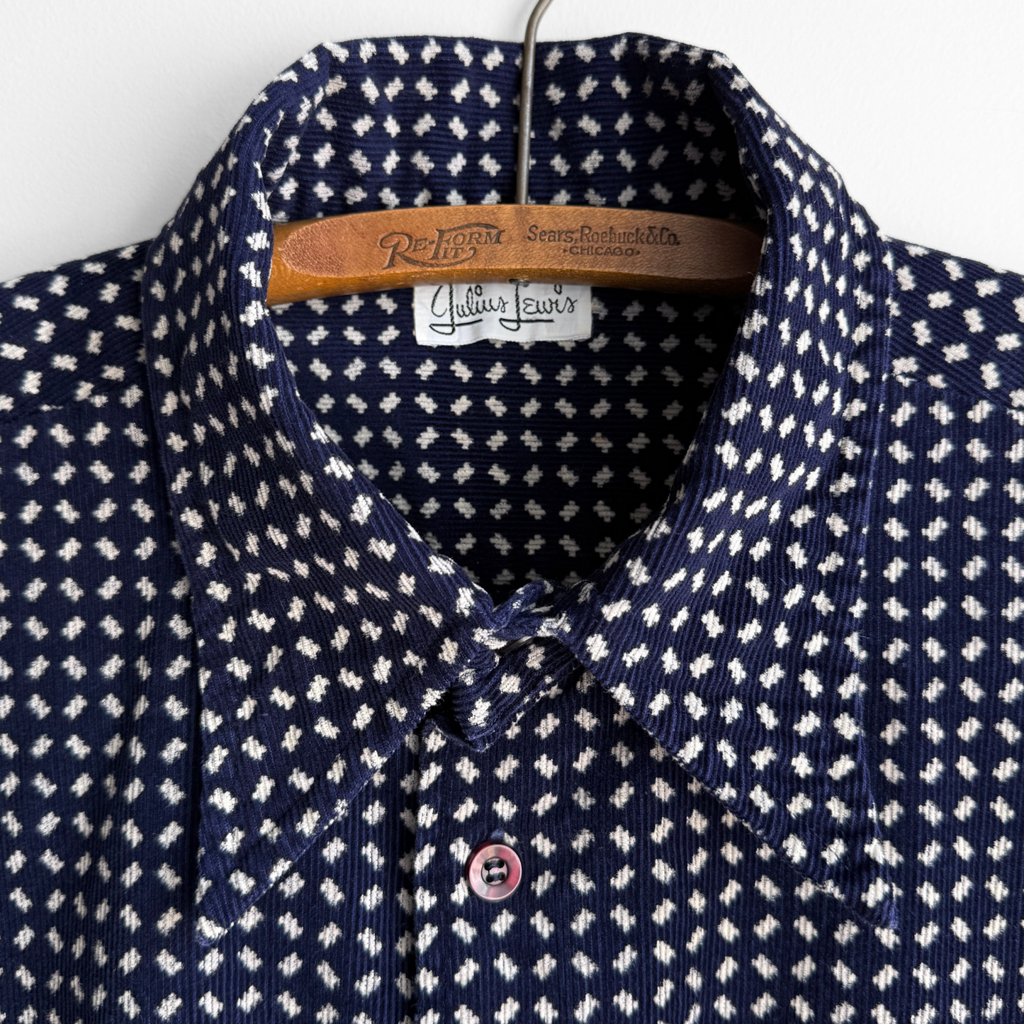 1970s Navy Geometric Print Corduroy Shirt