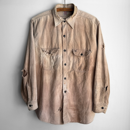 1940s Tan Distressed Chamois Flannel Work Shirt