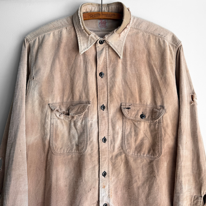 1940s Tan Distressed Chamois Flannel Work Shirt
