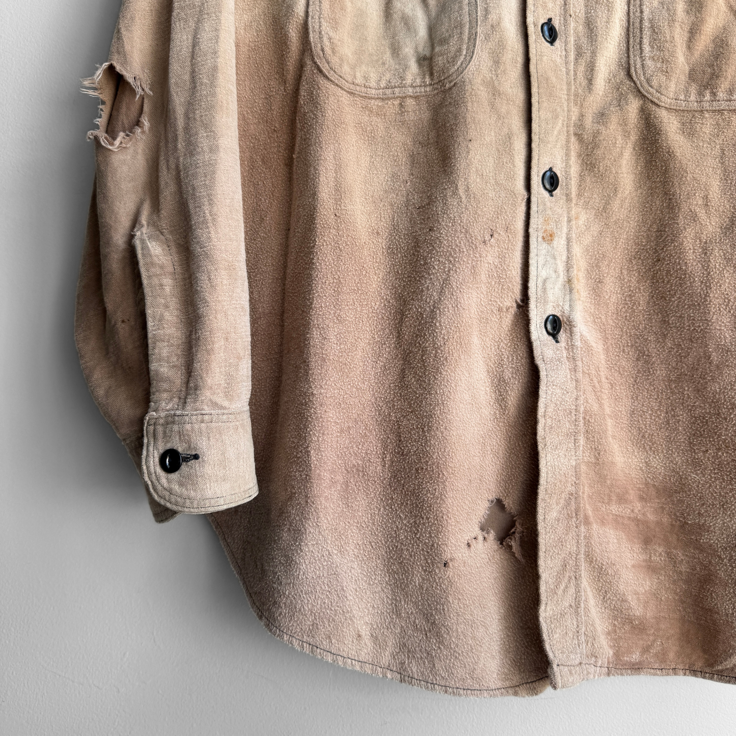 1940s Tan Distressed Chamois Flannel Work Shirt