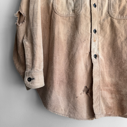 1940s Tan Distressed Chamois Flannel Work Shirt