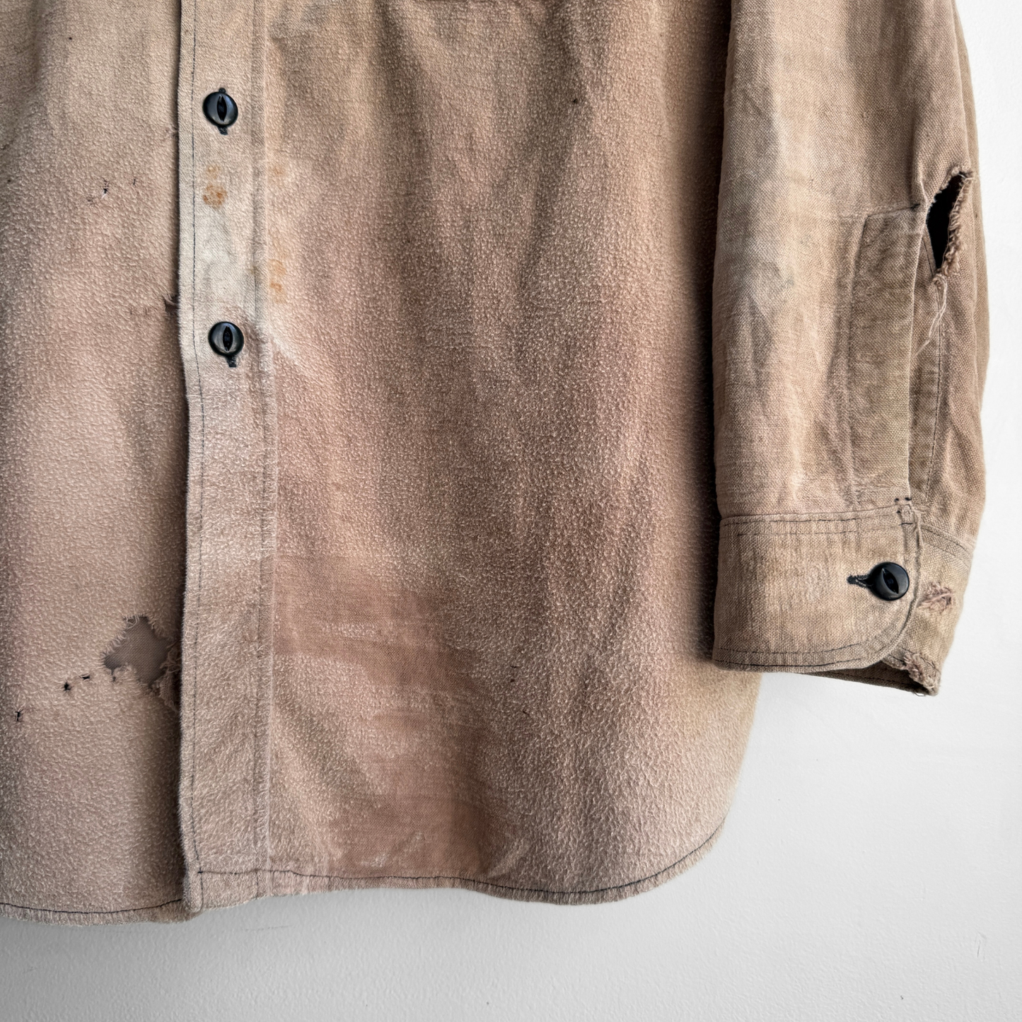 1940s Tan Distressed Chamois Flannel Work Shirt