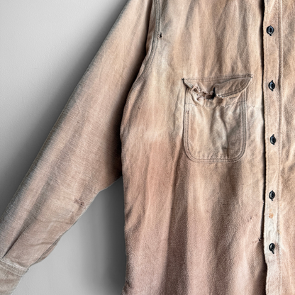 1940s Tan Distressed Chamois Flannel Work Shirt