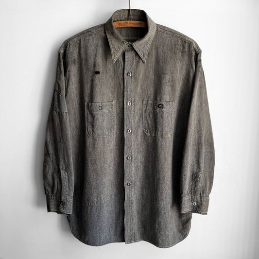 1930s Salt & Pepper Repaired Chambray Work Shirt
