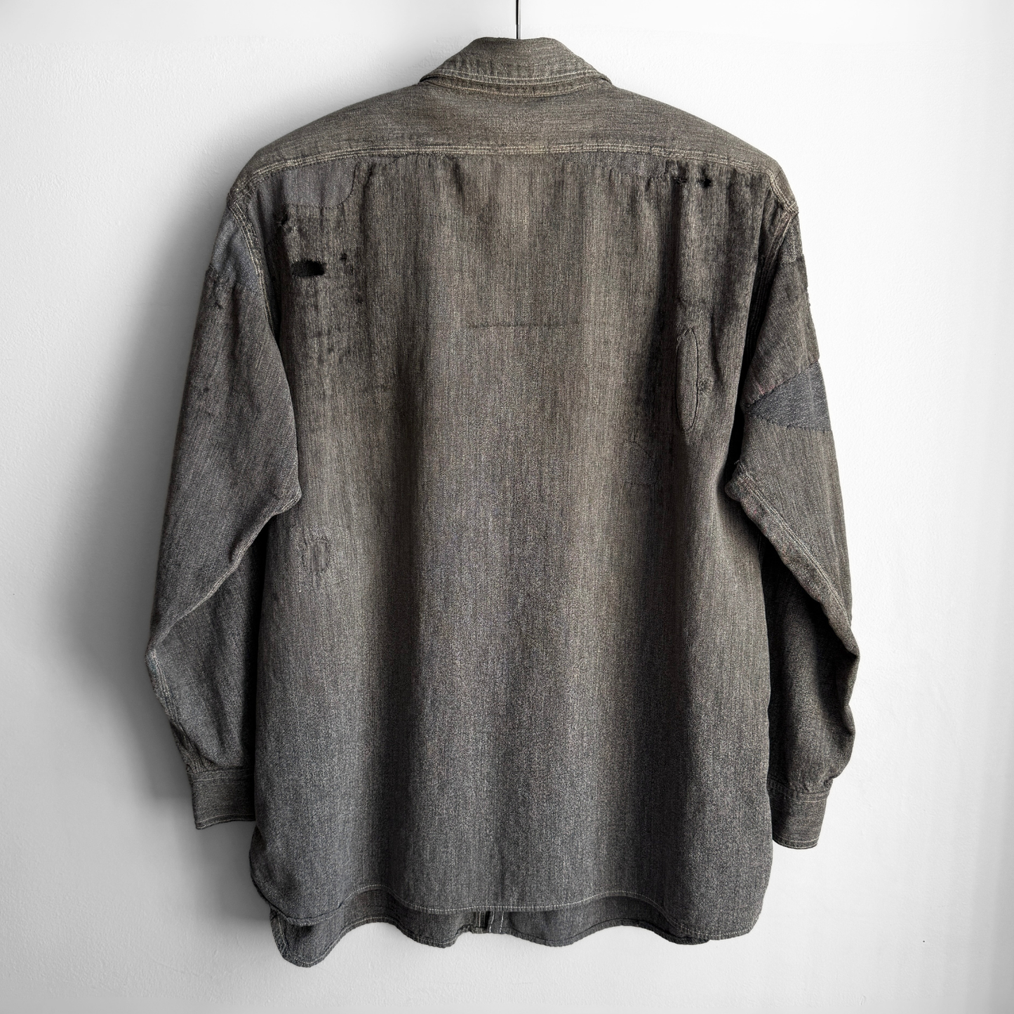 1930s Salt & Pepper Repaired Chambray Work Shirt
