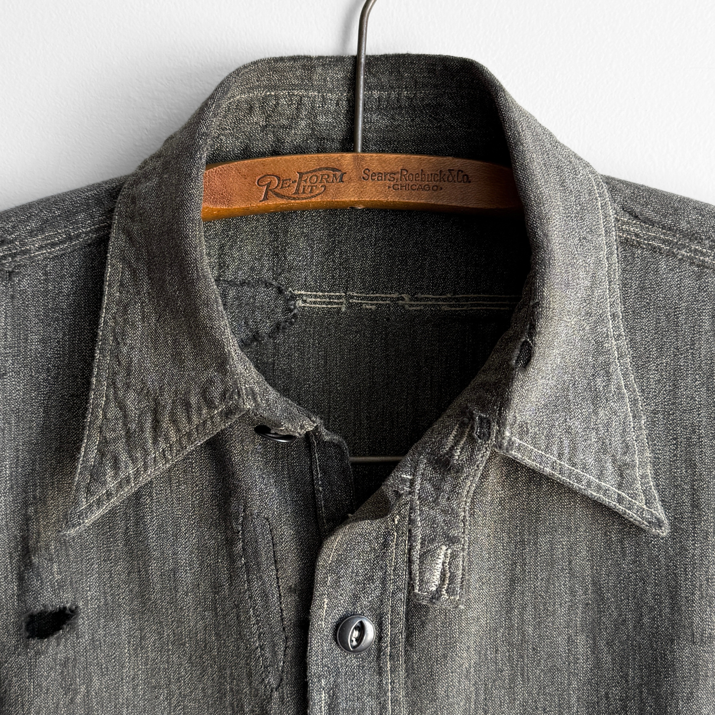 1930s Salt & Pepper Repaired Chambray Work Shirt