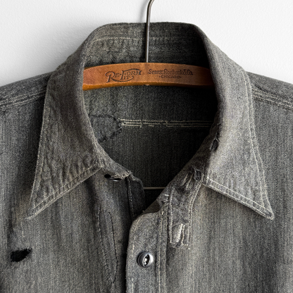 1930s Salt & Pepper Repaired Chambray Work Shirt