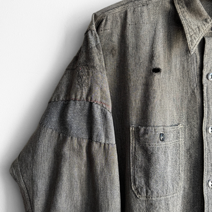 1930s Salt & Pepper Repaired Chambray Work Shirt