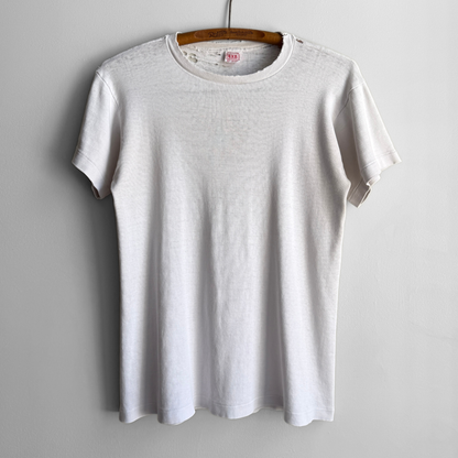 1960s Distressed White Ribbed Knit Cotton Tee