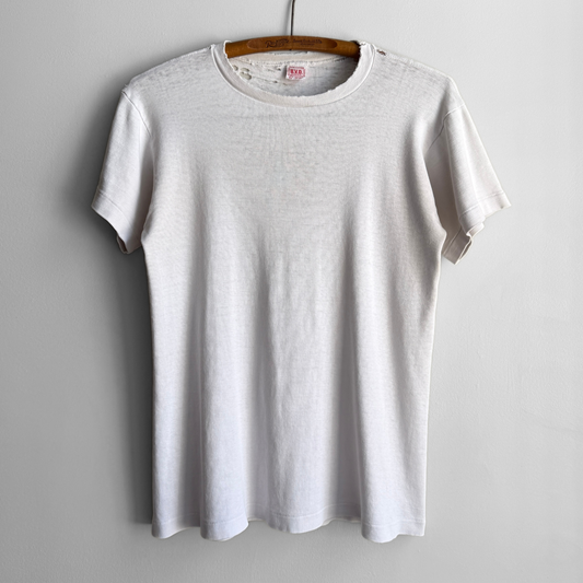1960s Distressed White Ribbed Knit Cotton Tee