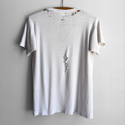 1960s Distressed White Ribbed Knit Cotton Tee
