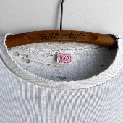 1960s Distressed White Ribbed Knit Cotton Tee