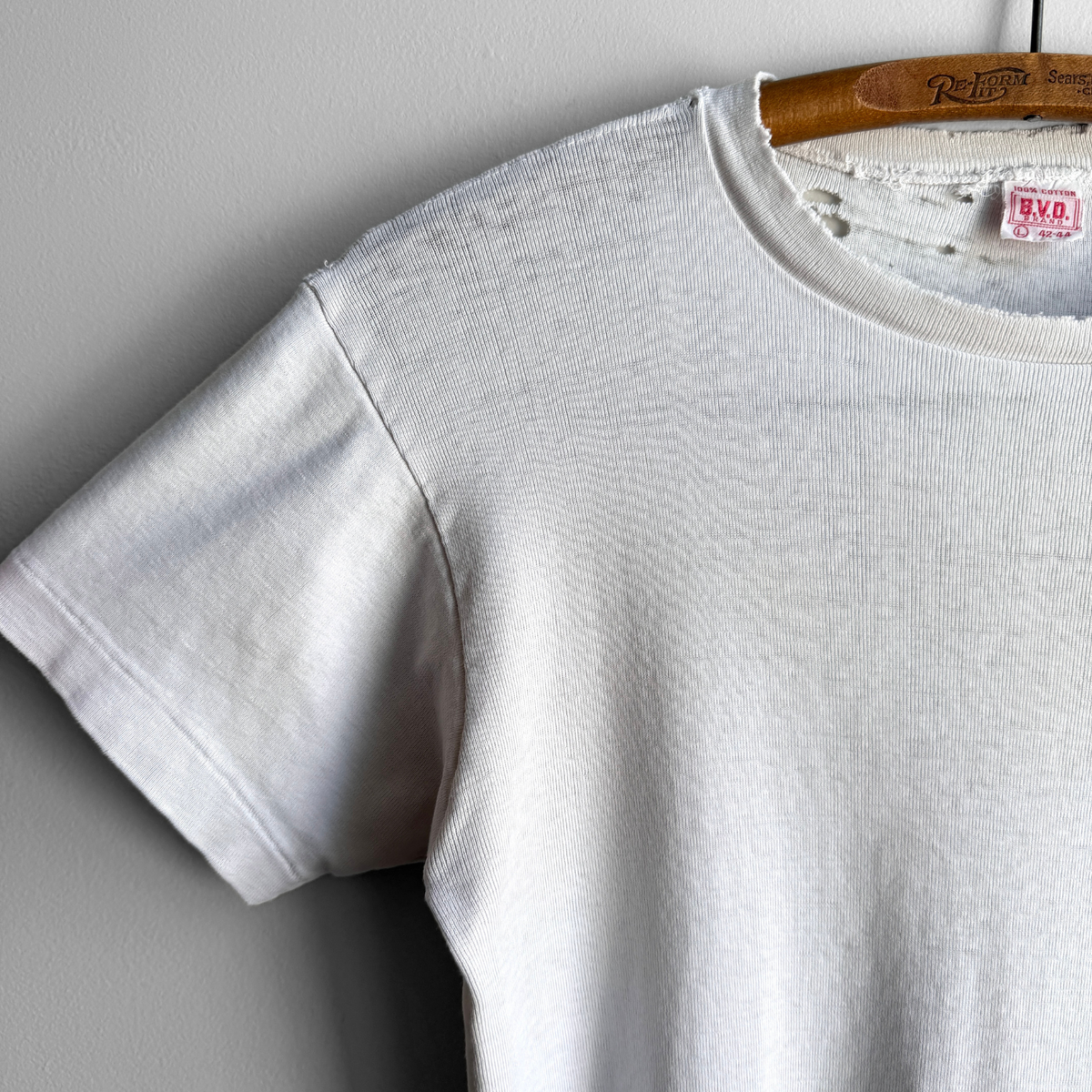 1960s Distressed White Ribbed Knit Cotton Tee