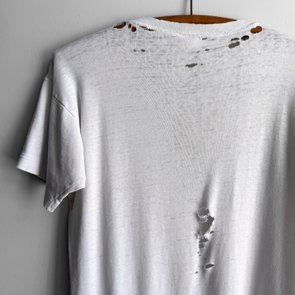 1960s Distressed White Ribbed Knit Cotton Tee