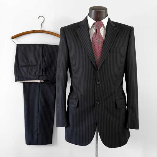 Burberry London Black Pinstripe Wool 2pc Suit
