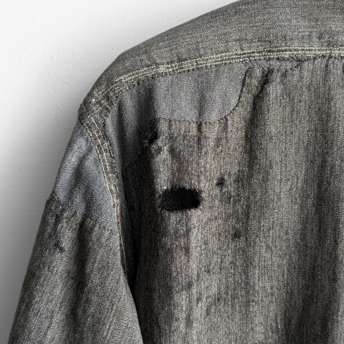 1930s Salt & Pepper Repaired Chambray Work Shirt
