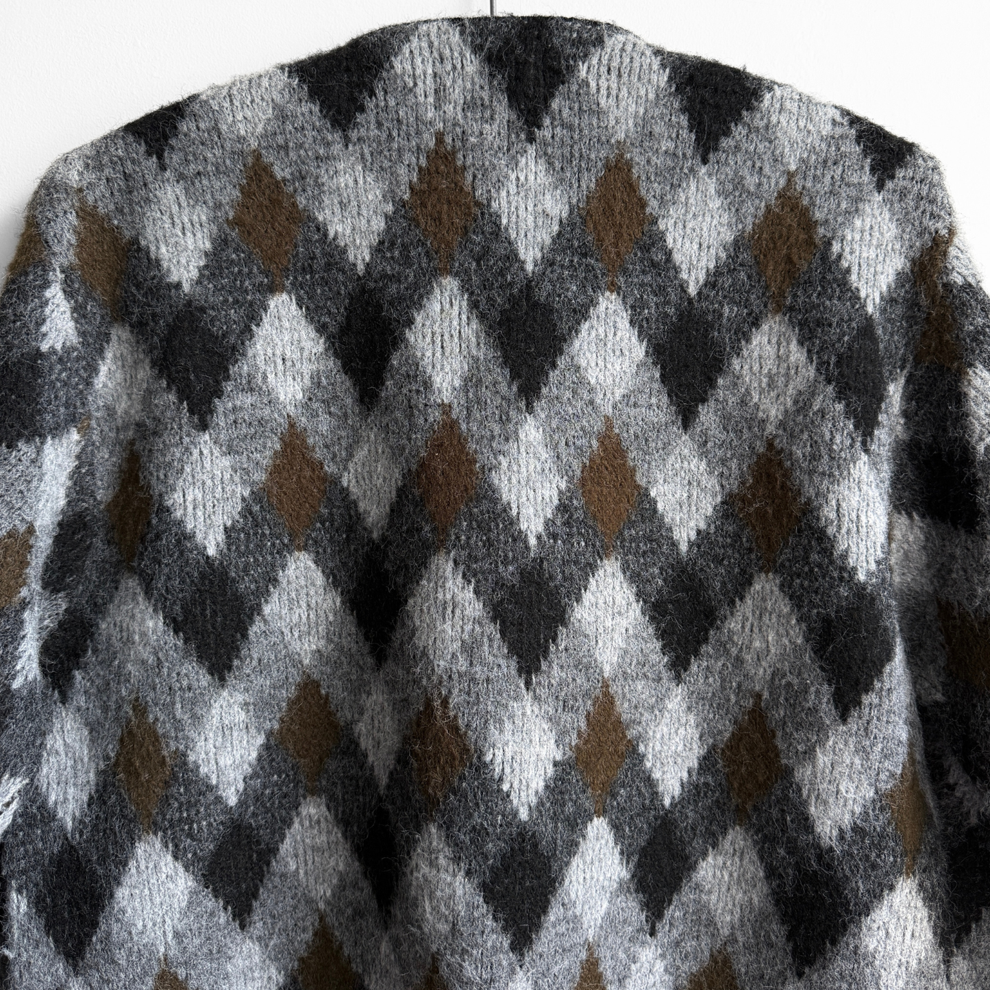1960s Black & Brown Argyle Acrylic Knit Cardigan