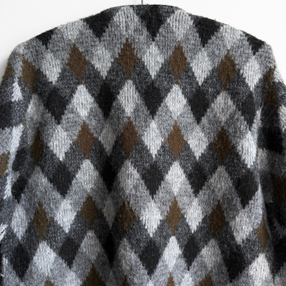 1960s Black & Brown Argyle Acrylic Knit Cardigan