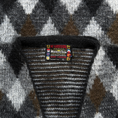 1960s Black & Brown Argyle Acrylic Knit Cardigan