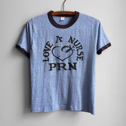 1980s Love A Nurse Blue Ringer Tee