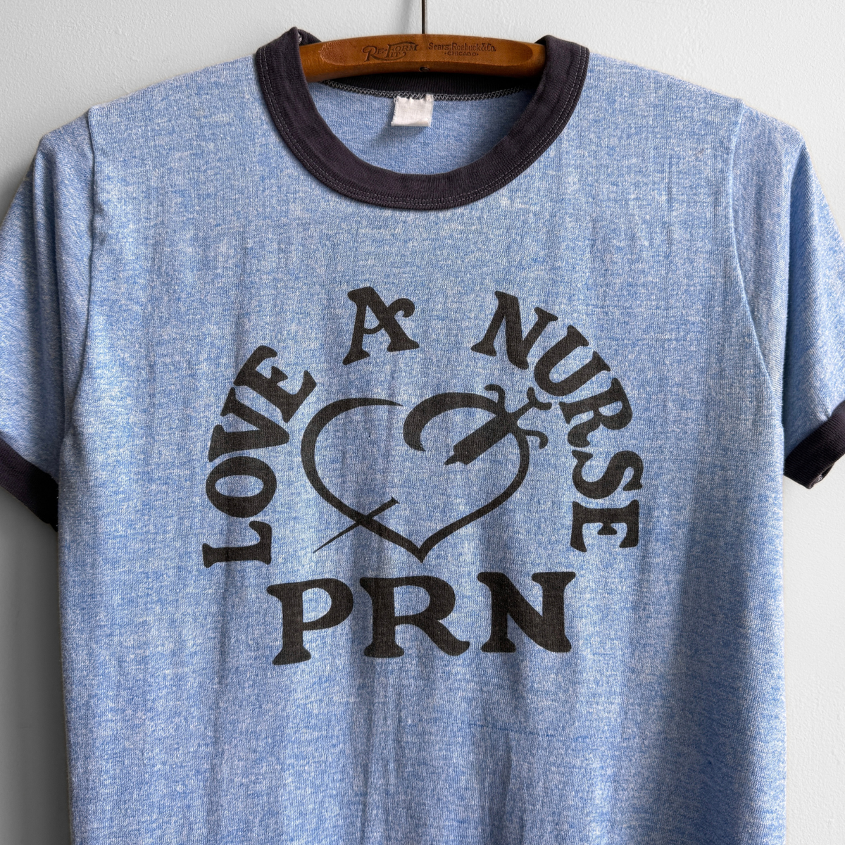 1980s Love A Nurse Blue Ringer Tee