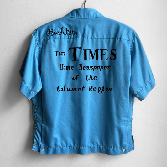 1960s The Times Newspaper Blue Bowling Shirt