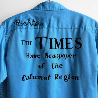 1960s The Times Newspaper Blue Bowling Shirt