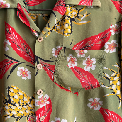 1940s Floral Straw Hat Cold Rayon Hawaiian Shirt