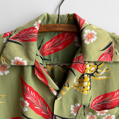 1940s Floral Straw Hat Cold Rayon Hawaiian Shirt