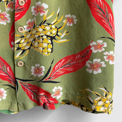 1940s Floral Straw Hat Cold Rayon Hawaiian Shirt