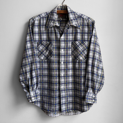 1980s Blue & Green Abstract Plaid Print Flannel Shirt