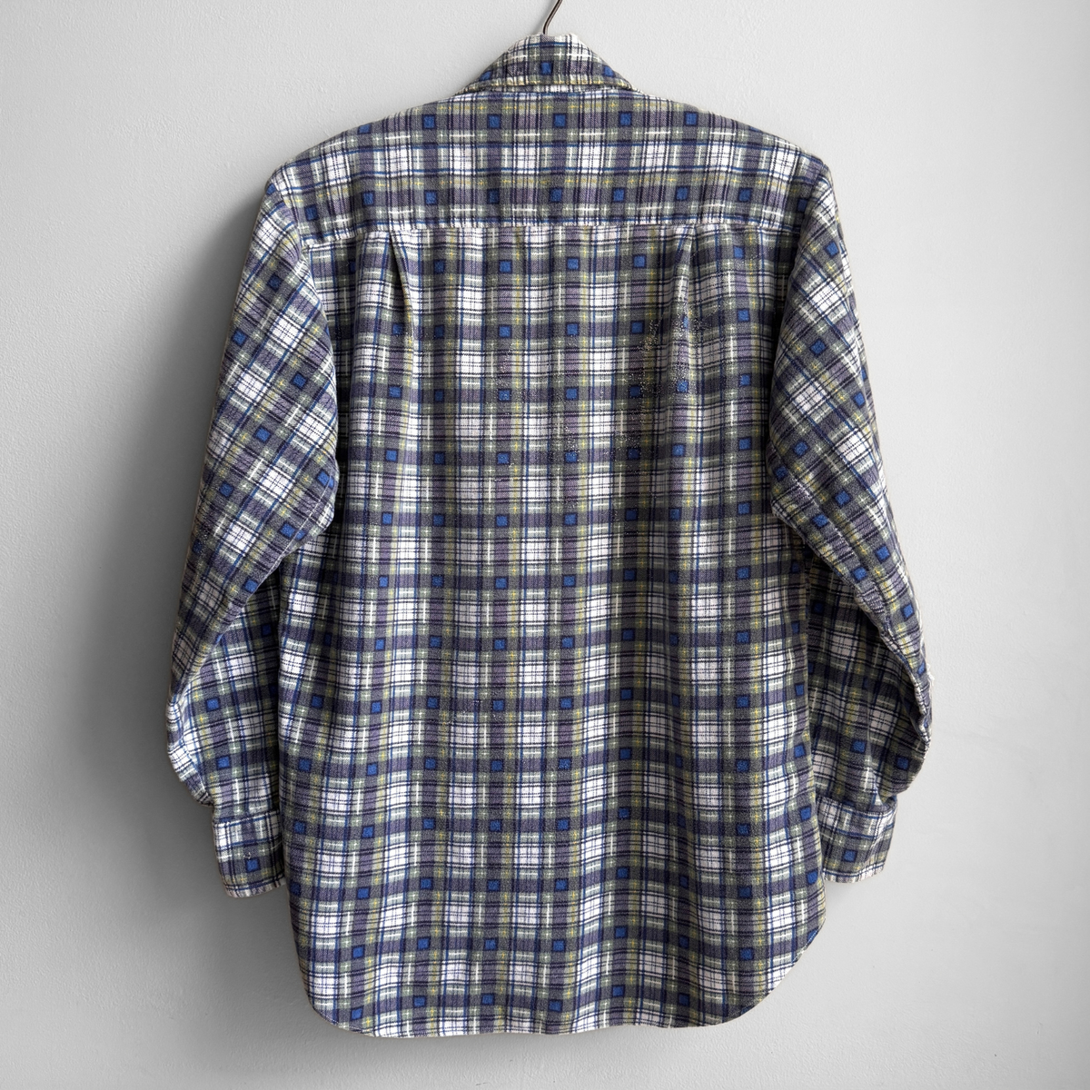 1980s Blue & Green Abstract Plaid Print Flannel Shirt