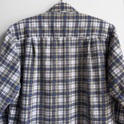 1980s Blue & Green Abstract Plaid Print Flannel Shirt