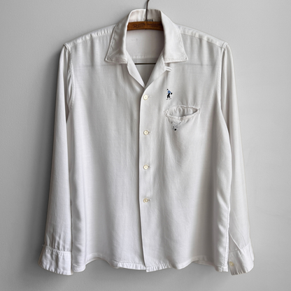 1960s White Embroidered Rayon Sport Shirt