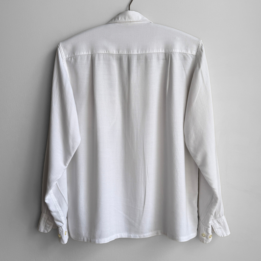 1960s White Embroidered Rayon Sport Shirt