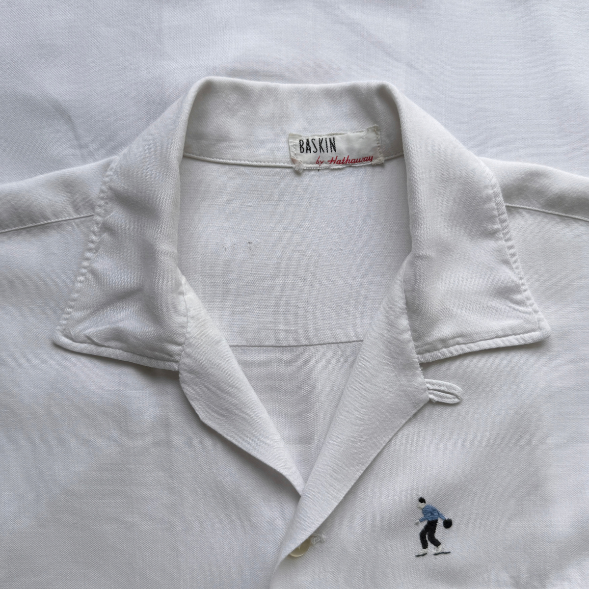 1960s White Embroidered Rayon Sport Shirt